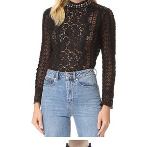 - Rebecca Taylor | Black Lace Mock Neck Top Size 8 Studded Neck Detail 301